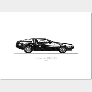 DeLorean DMC-12 1981 - Black and White Posters and Art